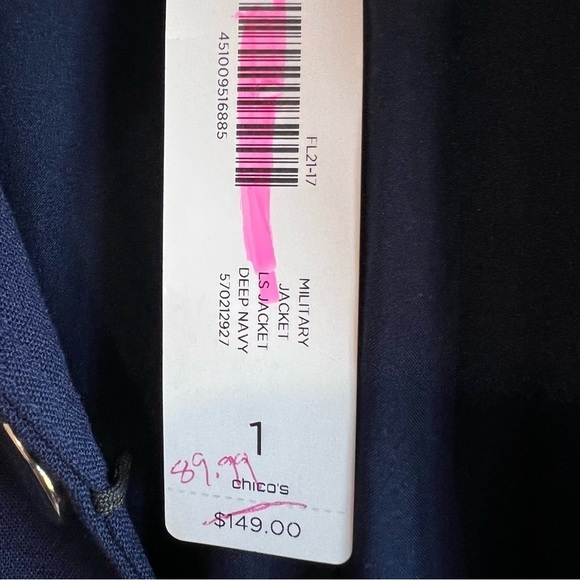 CHICOS NWT Long Sleeve Navy and Gold Military Structured Jacket Size 1 Medium - Picture 9 of 15